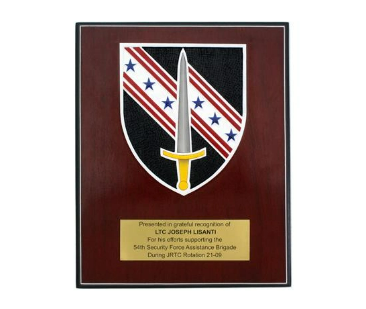 Exmaple of military dedication plaque for retirement or PCS with dedication wording