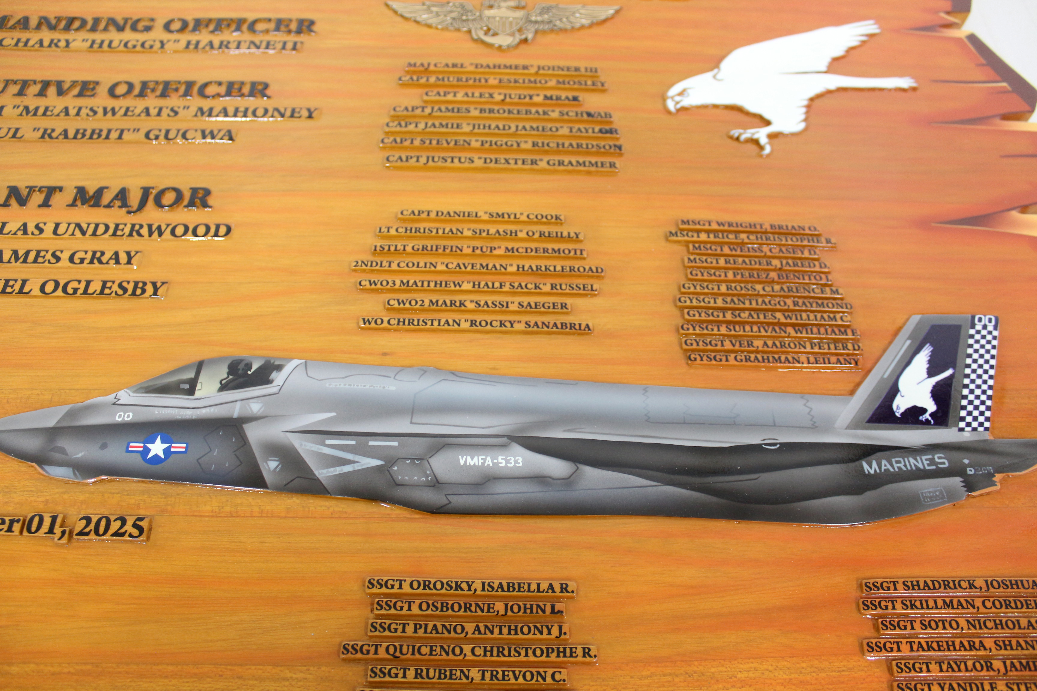 example of plankowner plaque showing aircraft detail